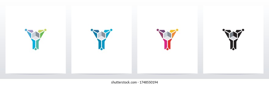 Cube With Nodes On Letter Logo Design Y