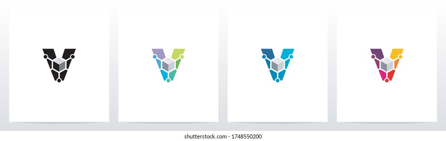 Cube With Nodes On Letter Logo Design V