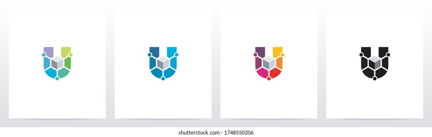 Cube With Nodes On Letter Logo Design U