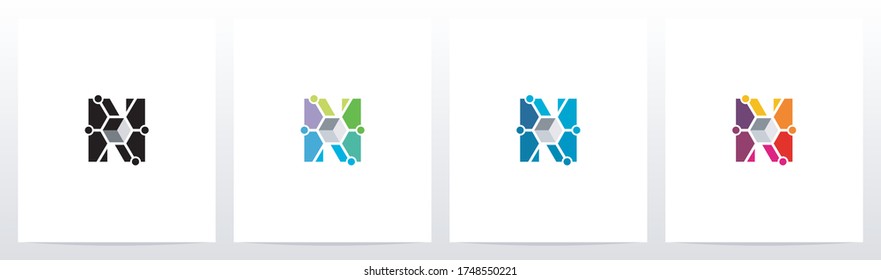 Cube With Nodes On Letter Logo Design N