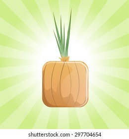 Cube onion icon for kitchen and vegetarian. Cool vegetable for food