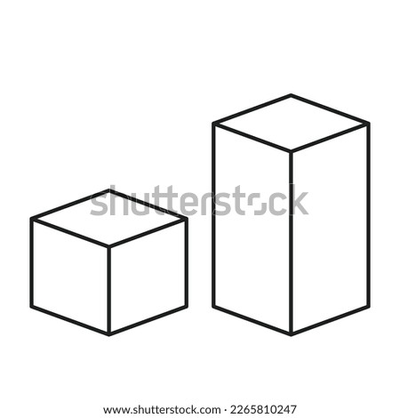 Cube and parallelepiped icon. Isometric view of 3D shapes. Vector outline, isolated on white background. 商業照片 © 