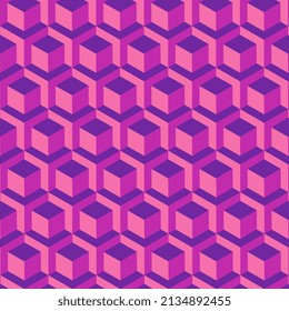 Cube pattern background, completely seamless, abstract cube pattern. Colorful design, geometric 3d vector wallpaper.Retrofuturistic print for t-shirt, notebook, poster, cover.
