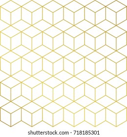 Cube pattern background in gold and white. Vector wallpaper template.