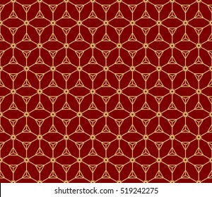 cube pattern. Optical illusion. Seamless geometry design. gold on red. Vector illustration.