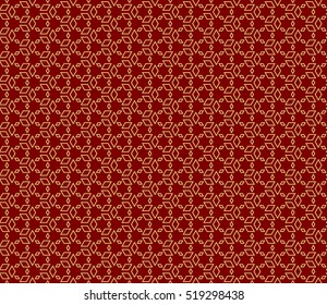 cube pattern. Optical illusion. Seamless geometry design. gold on red. Vector illustration.