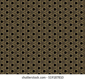 cube. pattern. Seamless geometry design. gold on black. Vector illustration. Optical illusion.