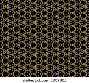cube. pattern. Seamless geometry design. gold on black. Vector illustration. Optical illusion.