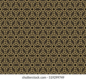cube. pattern. Seamless geometry design. gold on black. Vector illustration. Optical illusion.