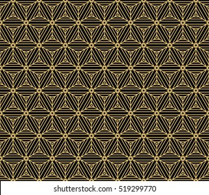 cube. pattern. Seamless geometry design. gold on black. Vector illustration. Optical illusion.