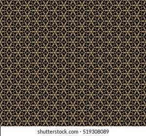 cube. pattern. Seamless geometry design. gold on black. Vector illustration. Optical illusion.