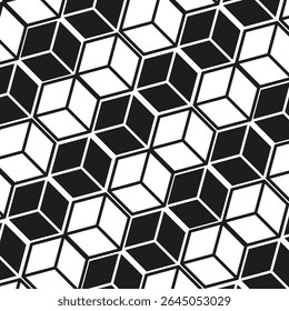 Vetor de padrão de cubo. Hexágonos brancos negros. Textura de bloco geométrico. Layout moderno abstrato.