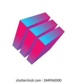 A cube in a perspective image, consisting of three elements with an interval, ideal for logo, branding, corporate design.