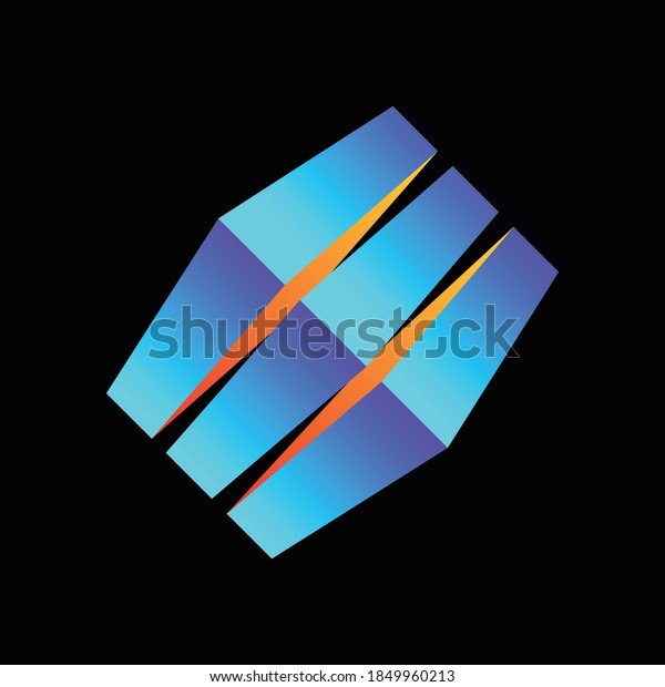 A\
cube in a perspective image, consisting of three elements with an\
interval, ideal for logo, branding, corporate\
design.