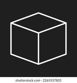 Cube-Piktogramm. Isometrische Sicht auf 3D-Form. Schwarze Vektorsilhouette auf schwarzem Hintergrund.