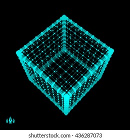 Cube. Platonic Solid. Lattice Geometric Element for Design. Wireframe Mesh Polygonal Element. 