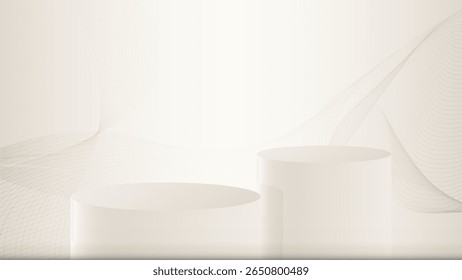 A cube podium product display stage minimal with wave line background, This content was created using vector drawing tools and software, not generated by AI
