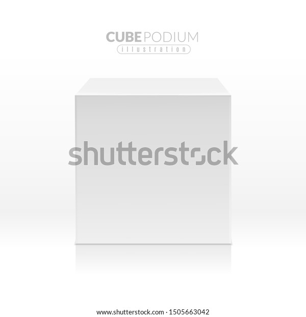 立方体正面図の白いボックスにリアルな空のブロック 製品プロモーション用広告台 展示台3dベクター立て台モックアップ のベクター画像素材 ロイヤリティフリー