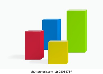 Cube podiums and cubic block stage platforms for product display. Vector color box podiums or cube stands for showcase pedestal in realistic 3D