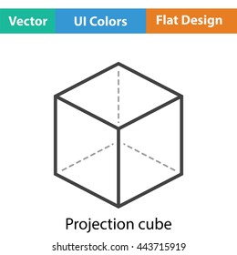 Cube with projection icon. Flat color design. Vector illustration.