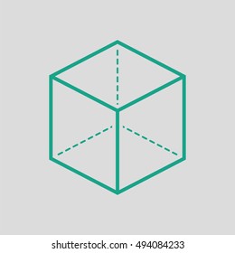 Cube with projection icon. Gray background with green. Vector illustration.