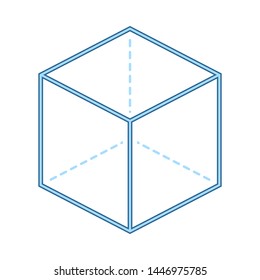 Icono De Cubo Con Proyección. Línea Delgada Con Diseño De Relleno Azul. Ilustración vectorial.