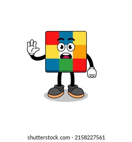 cube puzzle cartoon illustration doing stop hand , character design