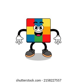 cube puzzle cartoon with surprised gesture , character design