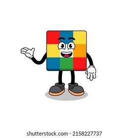 dibujos animados de rompecabezas cúbicos con pose de bienvenida, diseño de personajes
