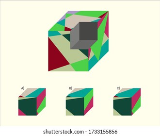 Cube Puzzle, Finde den fehlenden Teil in der Abbildung