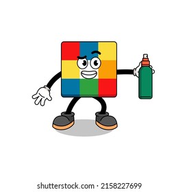 cube puzzle illustration cartoon holding mosquito repellent , character design
