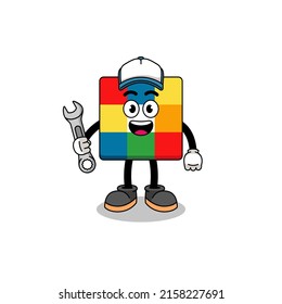 cube puzzle illustration cartoon as a mechanic , character design