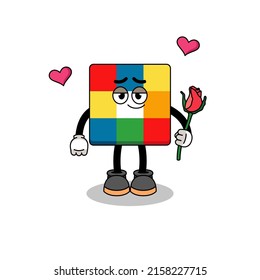 cube puzzle mascot falling in love , character design
