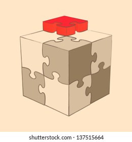 Cube Puzzle. Retro Style. Sketch. Vector Illustration