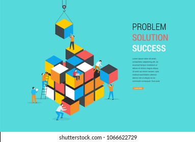 Cube Puzzle Solution Solving Problem Concept banner, vector concept design