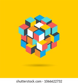 Cube Puzzle Solution Solving Problem Concept Banner, Vector Concept Design