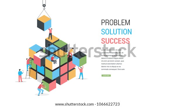 Cube Puzzle Solution Solving Problem Concept\
banner, vector concept\
design