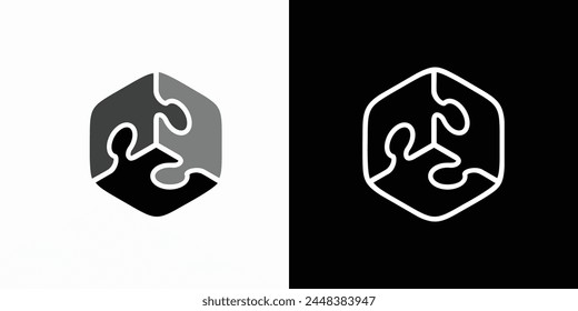 Cube puzzle vector logo design with three-dimensional effect in a modern, simple, clean and abstract style.