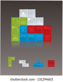Cube puzzle website template. Square puzzle with space for your information, images and icons. Editable, sizable. Creative website element in modern design.