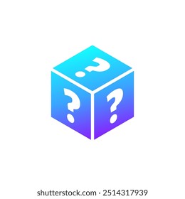 cube with question marks icon, mystery box vector