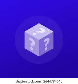 cube with question marks icon, mystery box transparent design