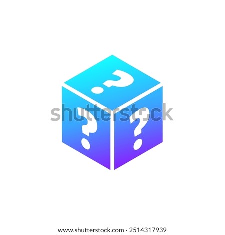cube with question marks icon, mystery box vector