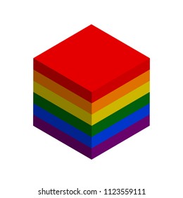 cube with rainbow colors in perspective on a white background