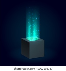 Cube with a ray of light from a hole on a dark background