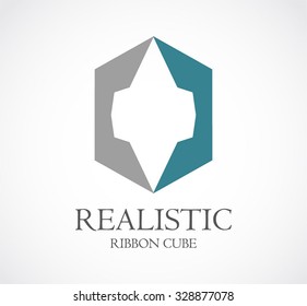 Cube realistic of ribbon abstract vector and logo design or template office business icon of corporate identity symbol concept