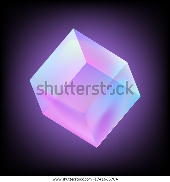 Cube or Rectangular Cuboid Prism in\
neon holographic colors, showing light refraction effect. Abstract\
vector illustration for science or technology\
cover.