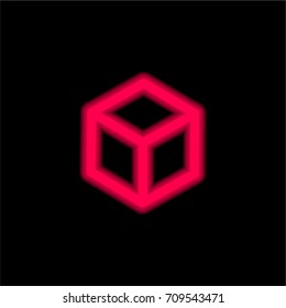 Cube red glowing neon ui ux icon. Glowing sign logo vector