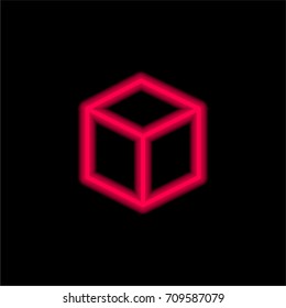 Cube red glowing neon ui ux icon. Glowing sign logo vector