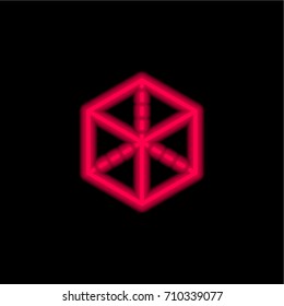 Cube red glowing neon ui ux icon. Glowing sign logo vector