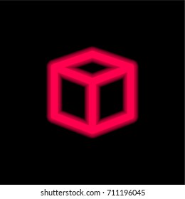 Cube red glowing neon ui ux icon. Glowing sign logo vector